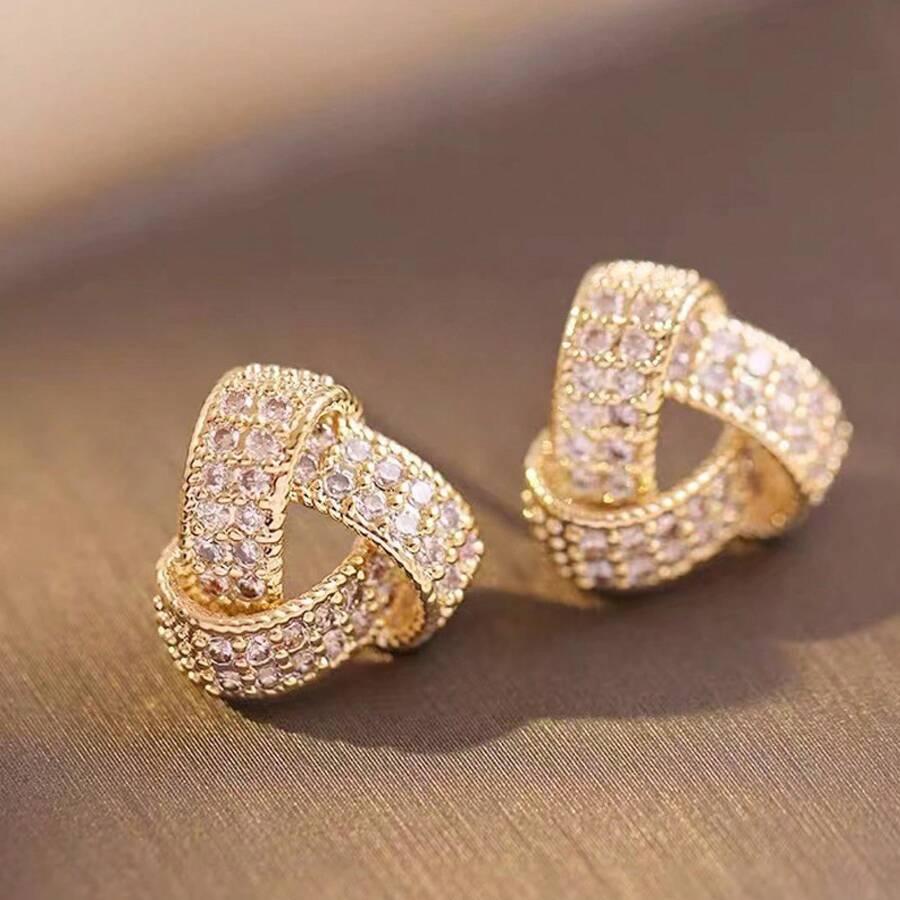 Triangular Copper Inlaid  Earrings For Women Fashion Commuting  Three-Dimensional Texture High-End Elegant Earrings - 金色一對 - 查看 1