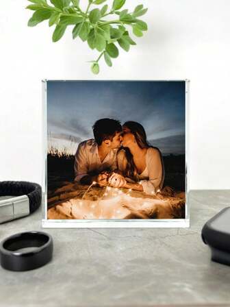 1pc Customized Travel Photo Car Decor, Customized Photo Acrylic Cube Frame, Fade-Resistant, Customized Wedding Photo Anniversary Gift, Couple Photo, Husband's Travel Gift, Wife's Anniversary Gift, Home Decor Photo, Polypropylene Cube. Valentine's Day Gift, Mother's Day Gift, Easter Gift, Back To School, Graduation Gift.