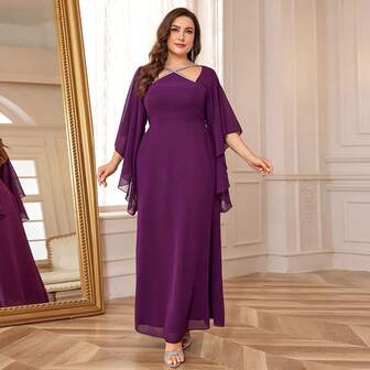 Plus Size Chiffon Floral Long Formal Dress