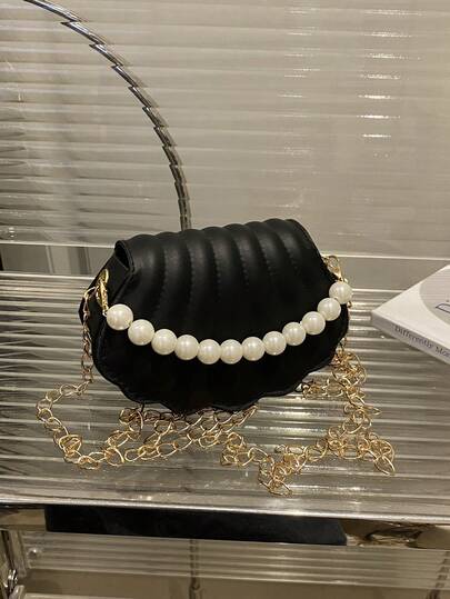 1 st. flickväska i enfärgad pärlkedjedekor med PU-flik och elegant axelväska, lämplig för höst/vinter och vardagsbruk