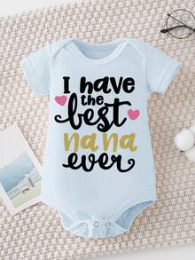 I Have The Best Nana Ever Pattern Print, Suitable For Children's Crawling Clothes, Soft And Comfortable Short-Sleeved T-Shirt, Suitable For Daily Casual And Comfortable Matching, Multiple Colors Available - Màu xanh nhạt - Xem 1