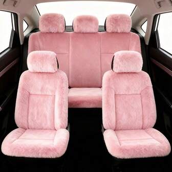 9pcs 5-Seat Car Seat Cover Set, 2pcs Front Single Seat Cover, Plush Automotive Seat Covers | Women Pink Fluffy Seat Cover, One Size, Knitted Fabric, Machine Washable. Best Gift For Friends, Graduation, Back To School, Christmas, Valentine's Day, Parents, Halloween, Thanksgiving, Birthday, New Year And Other Holidays