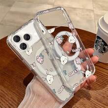 Cute cartoon rabbit phone case For  11 12 13 14 15 16 17 Pro Max 14 15 16 Plus 17 AIR 16e Luxury fashionable acrylic magnetic wireless charging hard case cover - yklLuckyTransparent51LR - Ver 1