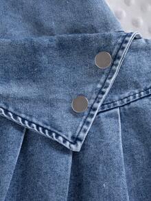 2pcs/Set Infant Girls' Preppy Style Short Sleeve Jacket Top And Pleated Skirt Outfit, Suitable For Daily, Outdoor, School, Commute, Vacation In Summer - Blue - View 7