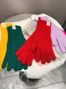 1pc Warm Touchscreen Knitted Fingerless Gloves For Women, Solid Color, Thickened, Long Cuff, Autumn/Winter - Multicolor - View 4