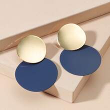 Round Drop Earrings - Navy Blue - View 7