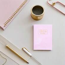 Agenda Compacta A7 2026 con Cubierta de PU Color Rosa Brillante Planificador Mensual y Semanal Pequeo para Negocios y Profesores Cuaderno Porttil para Oficina y Organizacin - Rosa - Ver 7