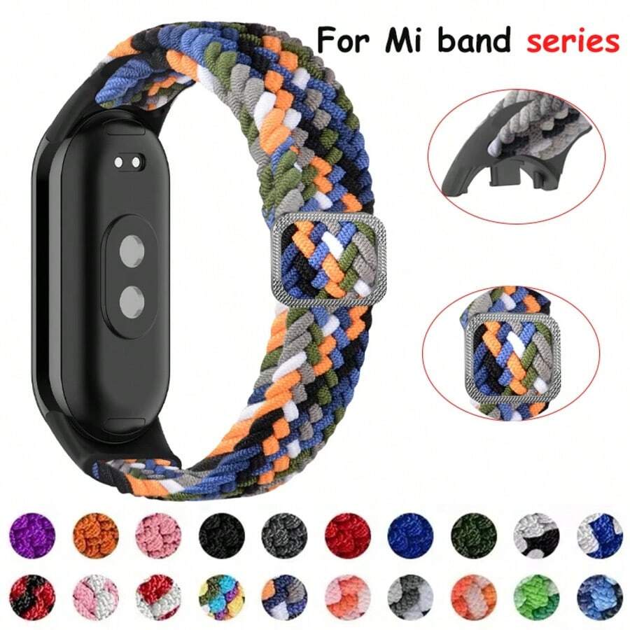 适用于小米手环10/8/9的弹性尼龙编织单圈可调节替换表带，小米手环10表带