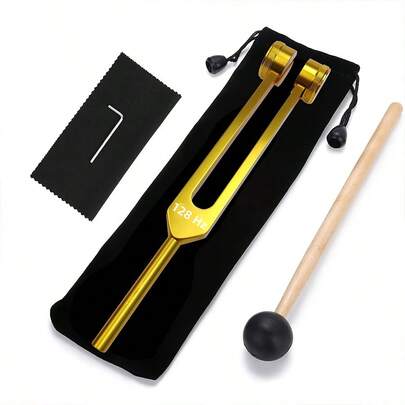 铝合金音叉，频率可调（128Hz/256Hz/528Hz），瑜伽调音器，瑜伽冥想能量音叉，配有木槌和天鹅绒袋