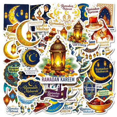 56pcs Eid Mubarak Stickers, Waterproof Vinyl Stickers Suitable For Phone Cases, Refrigerators, Party Gifts, Arts & Crafts, Holiday Celebrations, Classroom Rewards, Guitars, Luggage, Scrapbooks, Suitable For Teens, Men And Women Room Decor Home Decor Ramadan Ramadan Decoration Office Decor Ramadan Decor Scrapbook Supplies Stationery