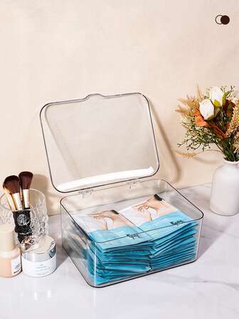 1 pieza Caja de almacenamiento de mesa transparente integrada, Caja de almacenamiento de medicamentos sellada. Pequeña caja de almacenamiento de medicamentos para el hogar. Uso versátil, puede almacenar cosméticos, mascarillas faciales, artículos de papelería y otros artículos varios.