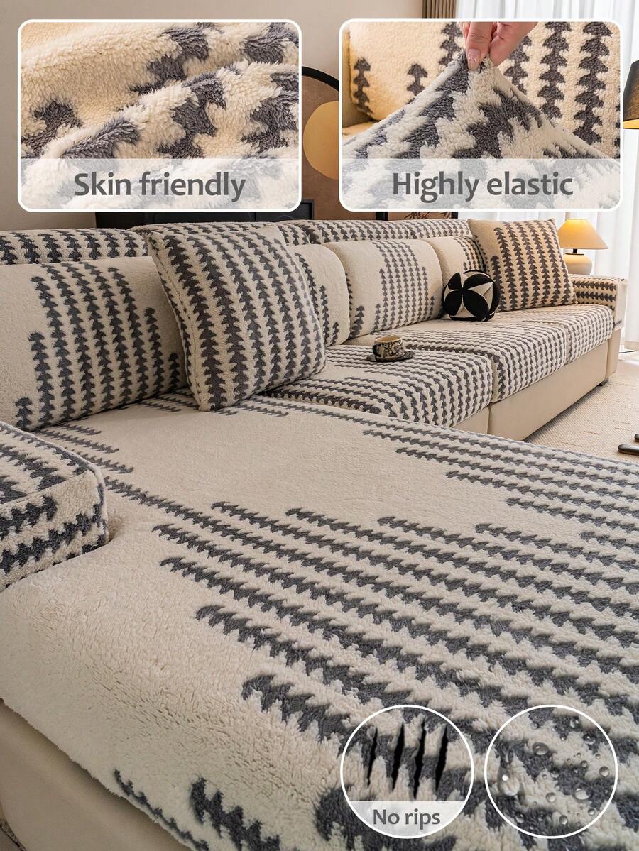 1 Pc New Autumn And Winter Thick Comfortable Cotton Velvet Sofa Hat Season Plush Cushion Cover Anti Slip Elastic Sofa Cover Cloth,Living Room 1/2/3/4 Seat Sofa Cover - Grey - View 1