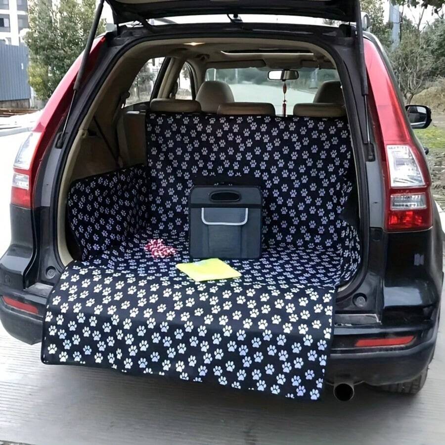 1pc 105x155cm/41.3x61in Oxford Cloth Pet Car Trunk Mat - Waterproof Washable Dog/Cat Pad, Paw Print/Solid Black, SUV/Sedan Trunk Protector, Anti-Dirty Anti-Scratch - Multicolor - View 1