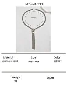 1pc Elegant Wedding Season Sparkling Simple Circle Tassel Adjustable Long Necklace, Bridal Accessory Gift - Silver - View 8
