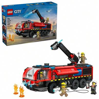  Camión de bomberos del aeropuerto LEGO City, juguete de construcción para niños - Vehículo de emergencia para niños y niñas, a partir de 7 años - Camión de bomberos de juguete con 4 minifiguras de bomberos - Idea de regalo de cumpleaños - 60499