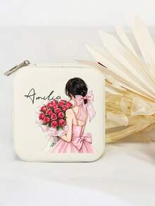 1 Pc, Custom Name Jewelry Box, Personalized PU Leather Jewelry Box, 6 Colors And 8Styles To Choose From, Travel Portable Jewelry Zipper Box, Custom Jewelry Storage Box, Wedding Party Gift, Christmas Gift, Bride And Bridesmaid Travel Jewelry Storage Box,Fashionable Personalized Leather Jewelry Organizer, Perfect Gift For Female Mother