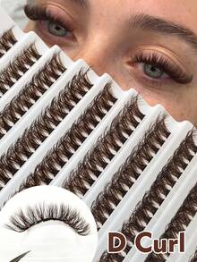 200pcs D-Curl Brown False Eyelashes, Natural Soft & Fluffy, Faux Mink Material, Suitable For Daily, Party, Valentine's Day Makeup, DIY At Home, Reusable - D - 查看 2