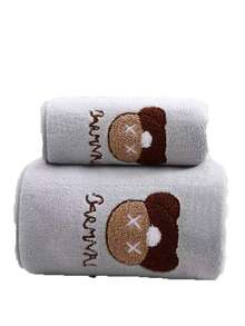 1 Set Skin-Friendly Soft Absorbent Towel, 35*75cm Hand Towel & 70*140cm Bath Towel, Unisex - Gray Bear Head - View 12