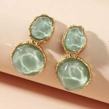 Resin Drop Earrings - Green - View 7
