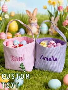 [Monogram Custom] Personalized Easter Tote Bag | Easter Seersucker | Custom Name Gift Bag, Gift Bags That Can Be Customized With The Easter Bunny's Name, Children's Egg Hunt Gift Bags, Easter Baskets, Easter Gift Bags, - Multicolor - View 9