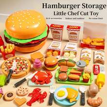 76-Piece Plastic Burger Kitchen Playset With Detachable Layers & Realistic Food, American Style Red/Yellow Design For Kids Pretend Play – Interactive Role-Play Toy For Birthdays, Holidays & Indoor Family Fun