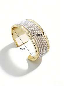 Vintage French Style Inlaid Pearl Alloy Heavily Crafted Fashion Open Bangle Bracelet For Women - Bracelet - View 2