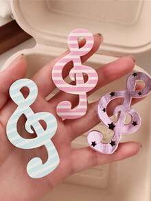 6/1pc Polka Dot & Musical Note Design Hair Clips, Unique & Fun Hair Accessories, Solid Color Note Hair Clips, Cute & Sweet For Girls, Striped Duck Clip Bangs Hairpins, Holiday Gift Hair Decorations, Suitable For Parties And Events, Head Accesssories - Multicolor - View 2