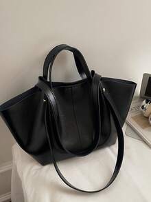 1个新款韩版褶皱单肩包，大容量手提包，轻便奢华复古优雅托特包，多功能腋下包，高端时尚单肩包，购物袋，工作包，小众法式设计 - 黑色 - 查看 7