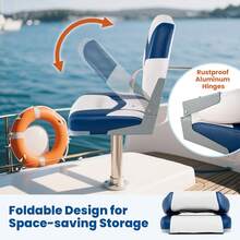 2-Pack Boat Seats Folding Low Back Boat Chairs W/ Sponge Padding Fixing Bolts - 藍色和白色 - 查看 7