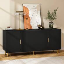 65" Fluted Buffet Cabinet Sideboard With Storage, Large Credenza With 4 Doors, Black Mid Century Modern Sideboard For Kitchen And Entryway, Wood TV Stand Table For Living Room - 黑色 - 查看 7