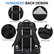 40L Expandable Travel Backpack, Unisex Carry-On Luggage Backpack With USB Charging Port And Anti-Theft Pocket, 17" Waterproof Business Laptop Backpack For Weekend Travel, Commute And School Travel Bag - Black - View 5