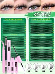 MEM 600/570/620pcs Eyelash Extension Kit, DIY Eyelash Extension Set, Individual Lash Cluster, D Curl Eyelash Extension Kit, Includes Adhesive, Sealant And Eyelash Extension Tools, Suitable For Daily Use, Travel, Beginners, Weddings, Dates, Parties, Holidays, Great For Christmas/Halloween/Gift Eyelash Set - màu đen - Xem 13