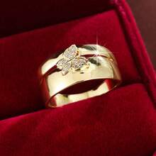 1pc Butterfly Shaped Fashion Ring With Artificial Zirconia Stones, Countryside Style - Multicolor - View 1