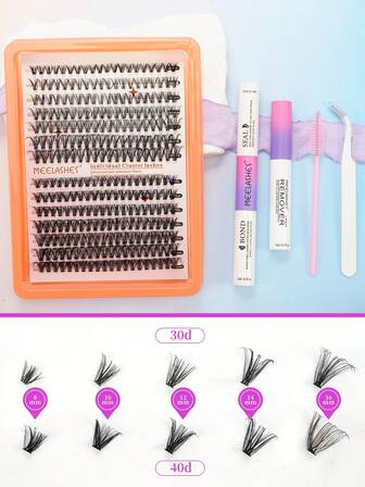 280pcs 30D/40D High Volume Cluster Eyelash Extensions, Soft, Natural, Curly, Self-Adhesive False Eyelashes