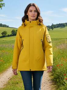 男女通用防风防水软壳外套，适合户外徒步、露营、骑行 - 薑色 - 查看 1