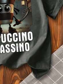 男童卡通字母印花圆领短袖休闲T恤 - 深灰色 - 查看 7