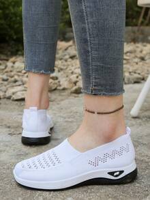 女士轻便软底步行鞋，夏季镂空透气休闲鞋，舒适妈妈鞋 - 白色 - 查看 5