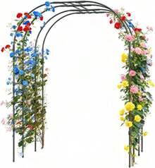 Arco enrejado para jardín exterior, soporte metálico para flores con revestimiento resistente al óxido, apto para plantas trepadoras, flores y hortalizas. Ideal para bodas, céspedes y fiestas - Negro - Ver 3