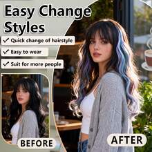 Unicorn Wave Hair Extensions Set (Straight & Wavy) - 1pc/6Pcs 20 Inch Heat Resistant Clip-Ins, Colorful Bohemian Highlights For Christmas Festival (Pre-Styled) - Multicolor - View 3