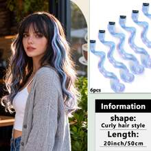 Unicorn Wave Hair Extensions Set (Straight & Wavy) - 1pc/6Pcs 20 Inch Heat Resistant Clip-Ins, Colorful Bohemian Highlights For Christmas Festival (Pre-Styled) - Multicolor - View 12