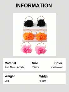 6pcs Set Elegant Fabric Flower Earrings, European And American Style, Suitable For Women's Vacation And Daily Wear - Multicolor - View 7