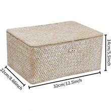 FEIALNDUO - Canastas de mimbre con tapa, cestas de almacenamiento de pastos marinos rectangulares tejidas a mano para estantes, organizador de computadora para el hogar blanqueado, - Large + blanco - Ver 5