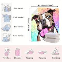 Cozy Cartoon Dog Print Flannel Blanket - Soft,, Versatile Home, Office, Travel, And Outdoor Use - Grey - View 3
