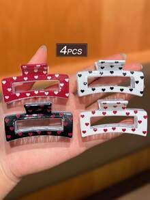 4个/套女士发爪夹，多色可选，时尚优雅，可爱心形设计，中号方形半爪发夹，适合日常佩戴和节日派对，女士发饰，情人节礼物，情人节配饰礼品 - 彩色 - 查看 4