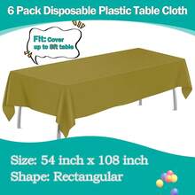 Gold 6 Pack Plastic Table Cloth 54\ X 108\, Disposable Tablecloths Rectangle Table Cover, Plastic Tablecloths For Parties,Rectangle,Gold - 金色 - 查看 3