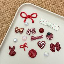 16件套红色鞋饰：蝴蝶结、爱心、兔子和草莓装饰 - 非常适合DIY鞋子和派对礼物，鞋子装饰配件 - 多色3 - 查看 3