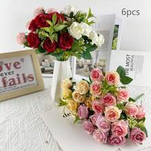 Hot Factory Direct Valentine's Day 10 Heads Korean Style Fresh Rose Artificial Flowers Home Decoration Wedding Photography Outdoor Camping Display