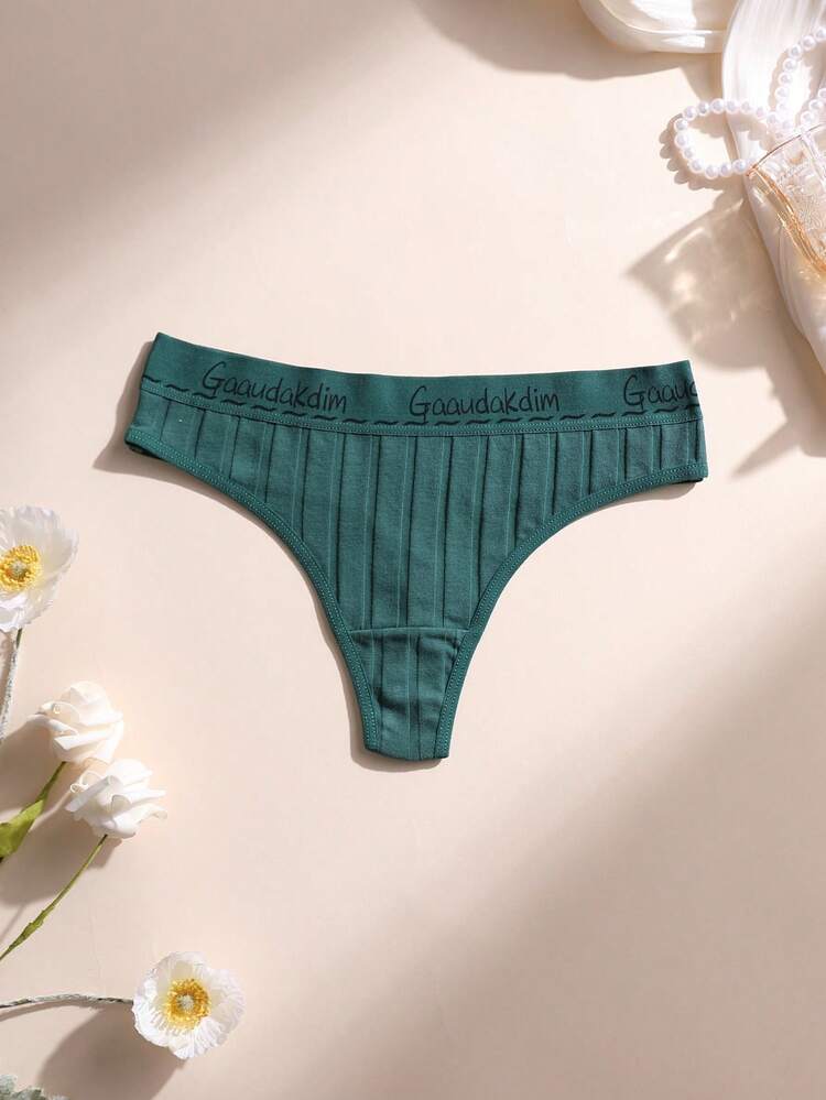 7 PCS Sexy Women's Ribbed Cotton Thongs Low Waist Seamless Letter Belt Panties Briefs Soft Comfortable & Breathable Underwear For Yoga, Sports And Daily Wear - Multicolor - View 3