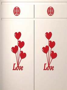 1pc/2pcs Wedding Decoration Sticker Set, "Happiness" Character Decal For Wardrobe, Living Room, Bedroom, Newlywed Home Decor - Multicolor - View 3