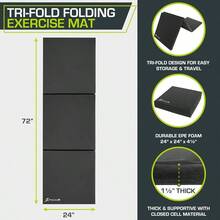 ProSource Tri - Fold Folding Thick Exercise 6u2019x2u2019 With Carrying Handles, Gymnastics, Stretching, Core Workouts - Black - View 3